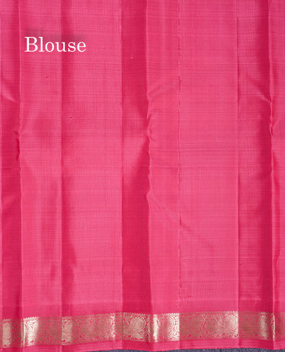 Beautiful Purple Zari Checks With Butta Pure Kanjivaram Silk Saree With Contrast Oniom Pink Traditional Border