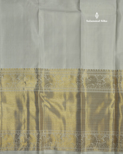 Silver Grey Pure Kanjivaram Silk Saree (2G) Zari With Self Long Border