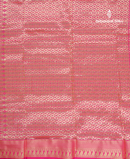 9 Yards Semi Silk Saree Light Green & Parrot Green with Light Onion Pink Border