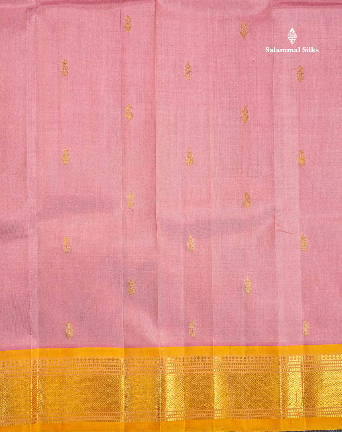 One Side Border Pure Silk Saree - Baby Pink Colour Zari Butta With Contrast Yellow Traditional Border