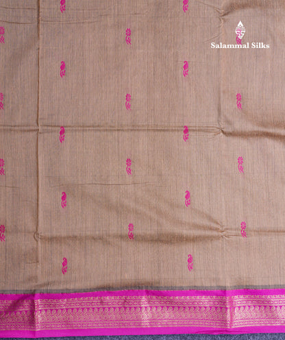 Mehandi Green Kalyani Cotton Saree With Contrast Pink Border