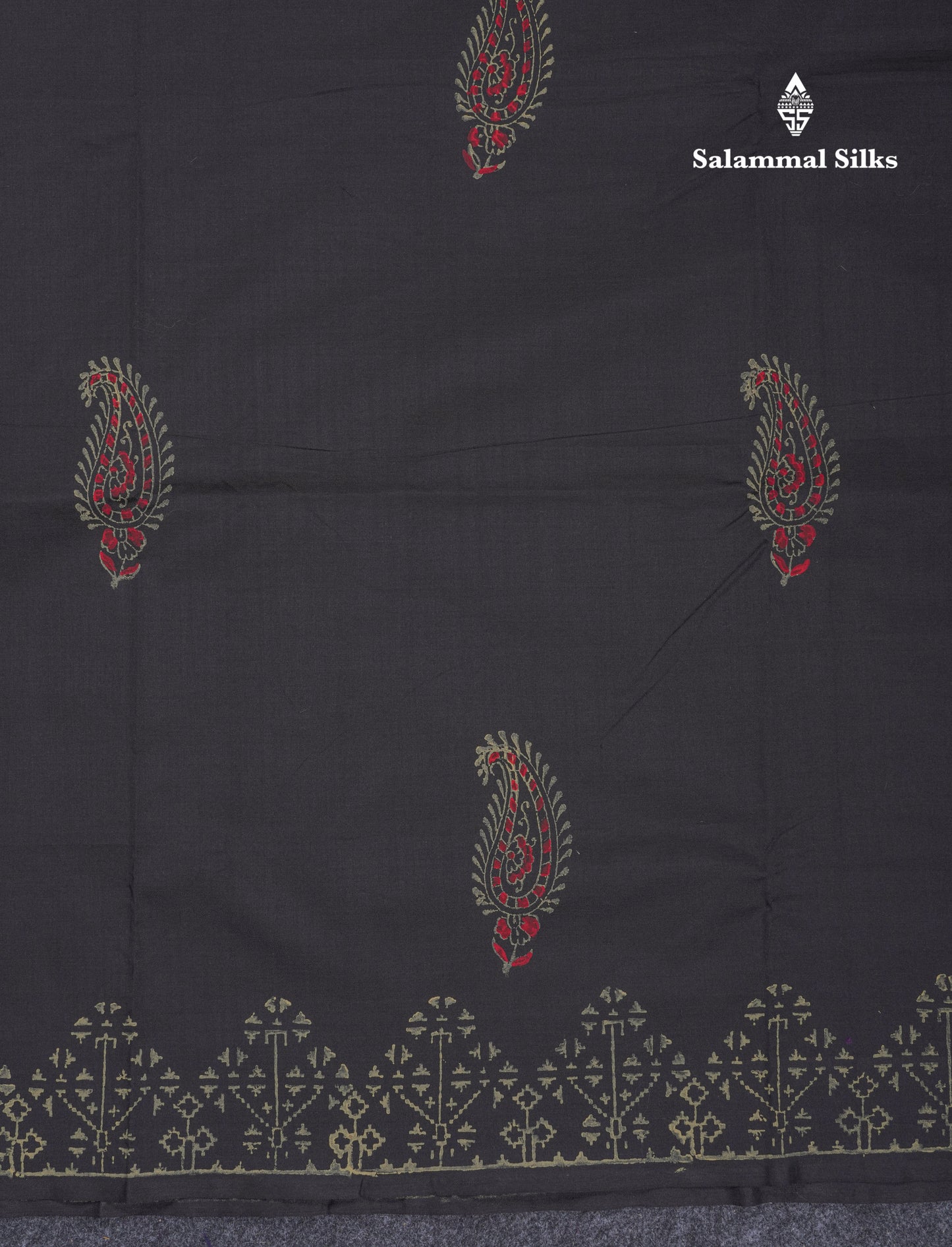 Black South Cotton Printed Saree With Contrast Grey White Blouse