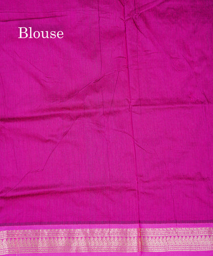 Mehandi Green Kalyani Cotton Saree With Contrast Pink Border