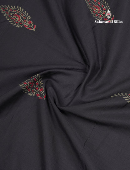 Black South Cotton Printed Saree With Contrast Grey White Blouse