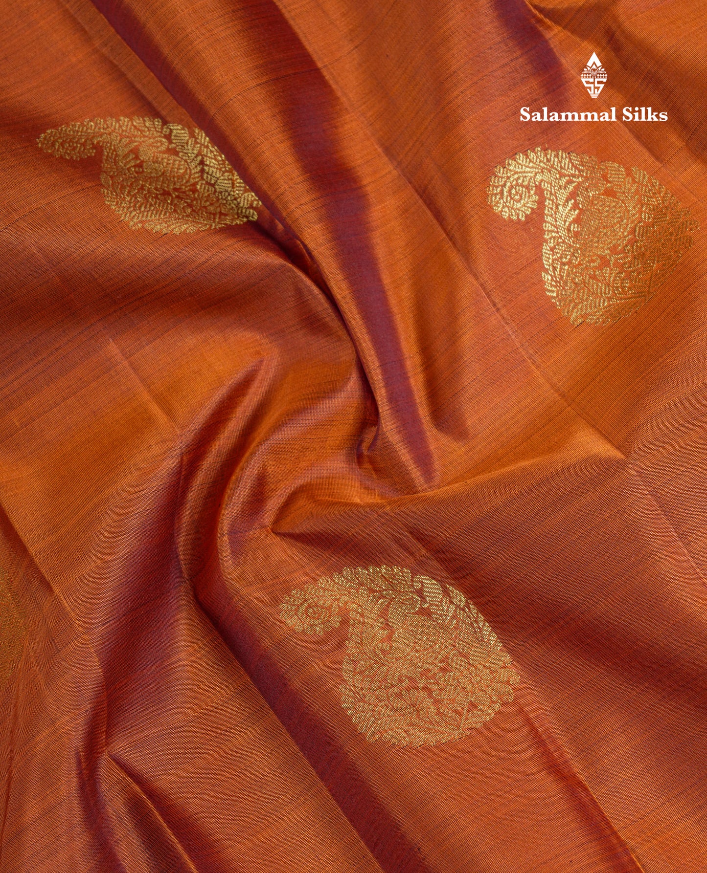 Beautiful Rust Orange Pure Kanjivaram Silk Saree With Contrast Dark Purple Traditional One Side Border