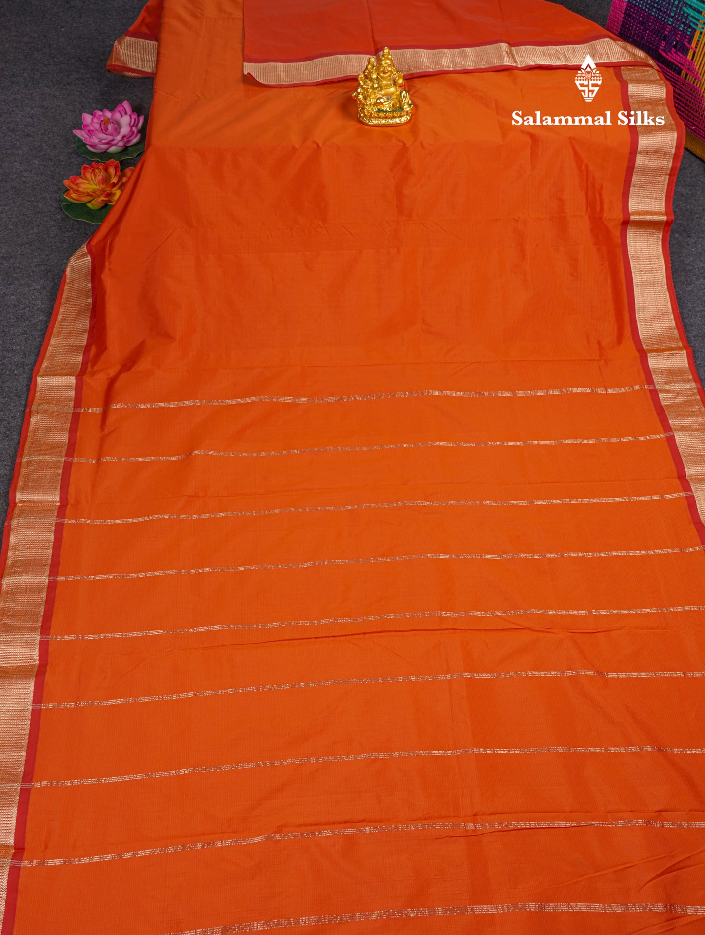 9 Yards Semi Silk Saree Orange Colour with Red Border