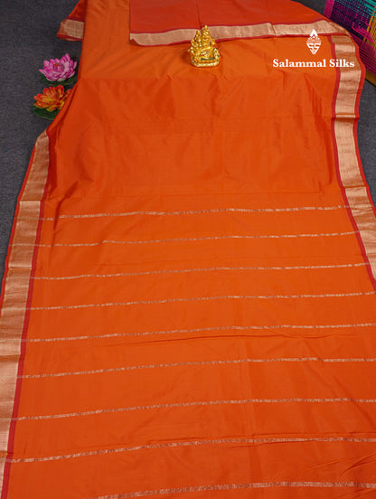 9 Yards Semi Silk Saree Orange Colour with Red Border