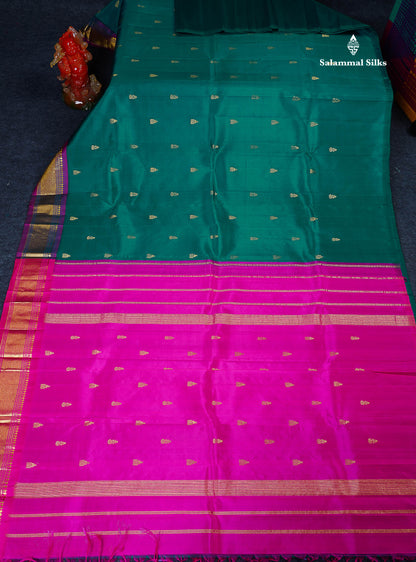 One Side Border Pure Silk Saree - Teal Green Colour Body Zari Butta With Traditional Border