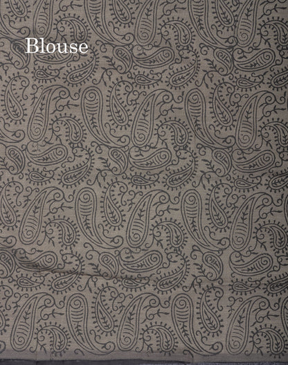 Black South Cotton Printed Saree With Contrast Grey White Blouse
