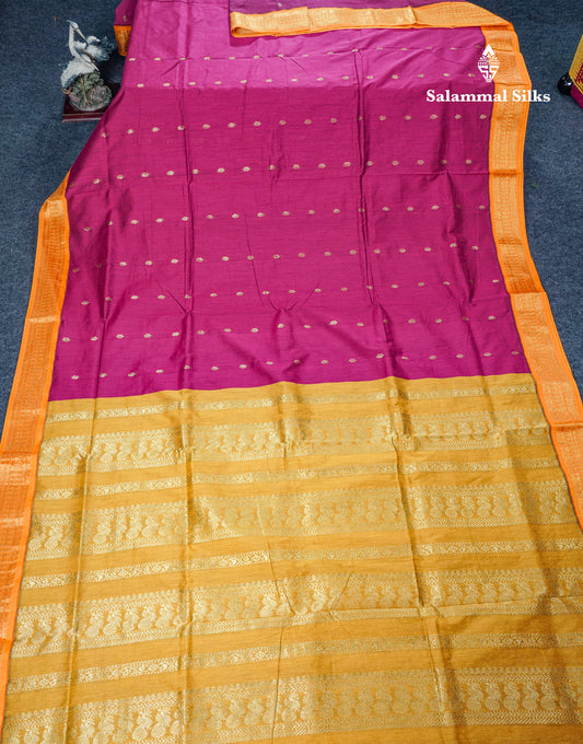 Pink Shade Kalyani Cotton Saree With Contrast Mango Yellow Border