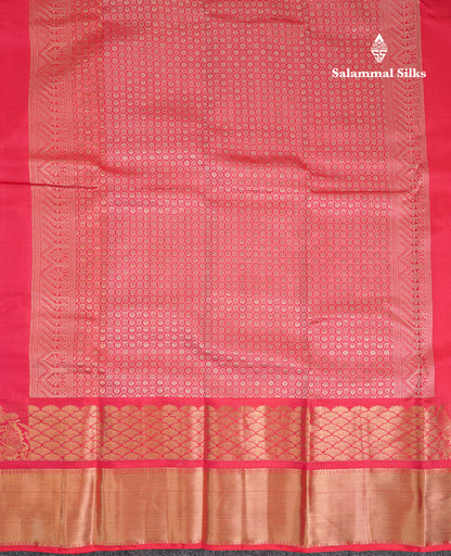 Beautiful Pinkish Red Plain Pure Kanjivaram Silk Saree With Traditional Border