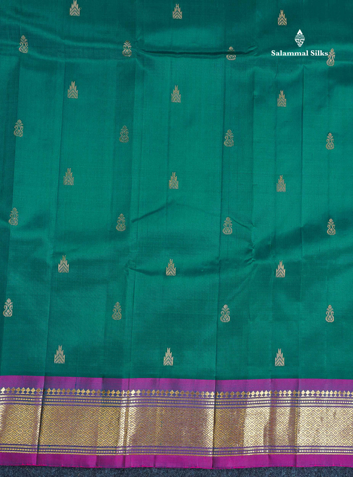 One Side Border Pure Silk Saree - Teal Green Colour Body Zari Butta With Traditional Border
