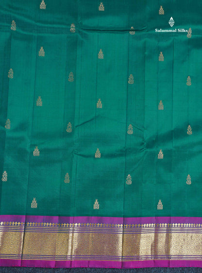 One Side Border Pure Silk Saree - Teal Green Colour Body Zari Butta With Traditional Border