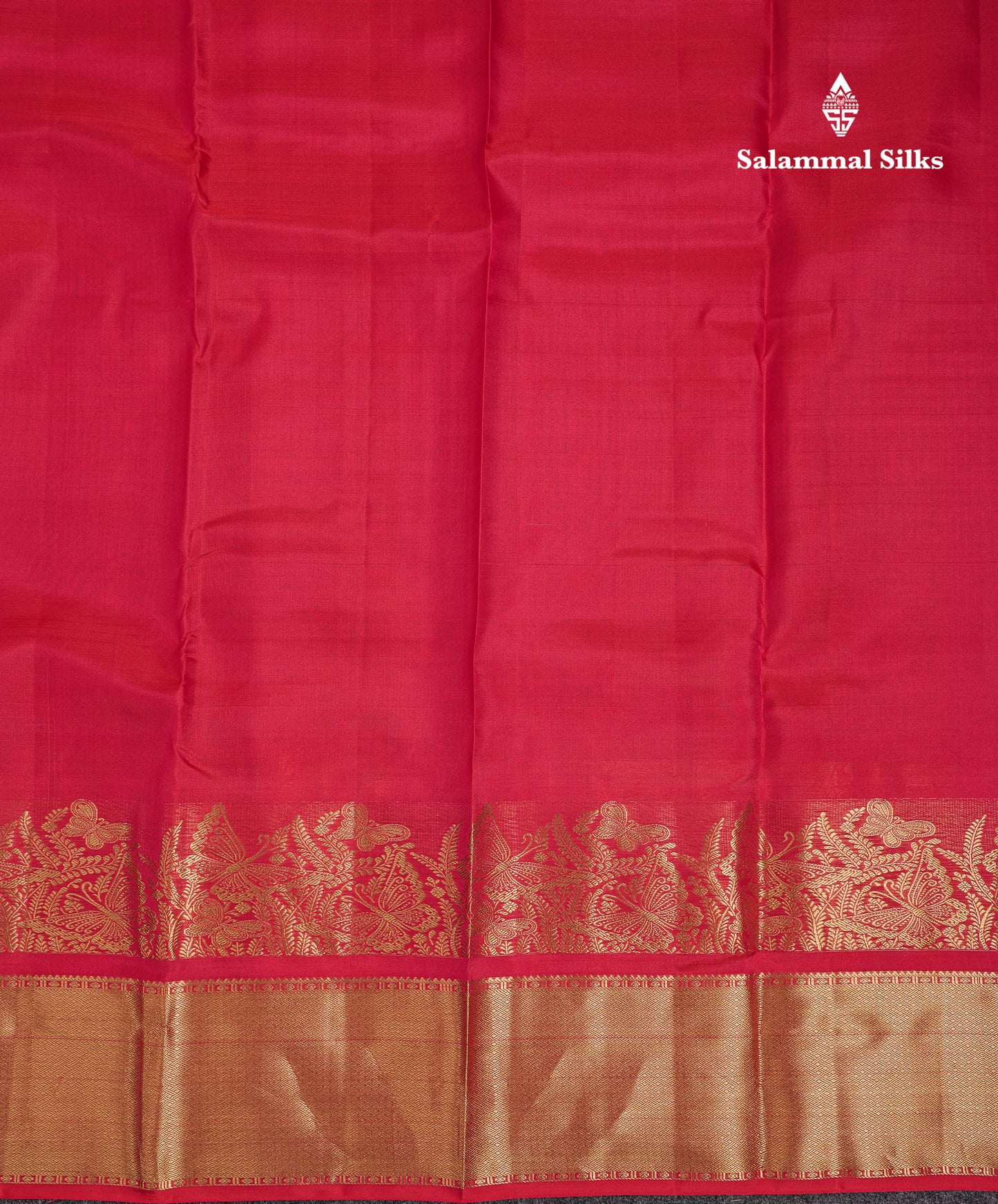 Beautiful Pinkish Red Plain Pure Kanjivaram Silk Saree With Traditional Border