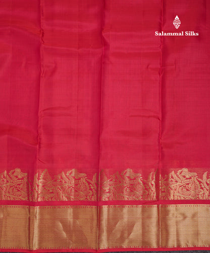 Beautiful Pinkish Red Plain Pure Kanjivaram Silk Saree With Traditional Border