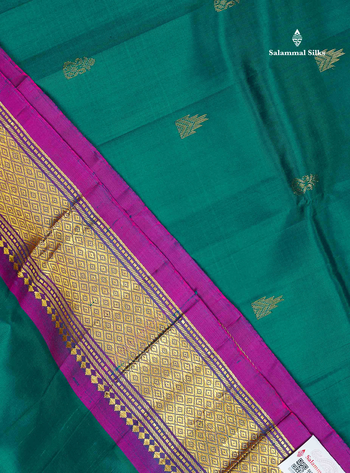 One Side Border Pure Silk Saree - Teal Green Colour Body Zari Butta With Traditional Border