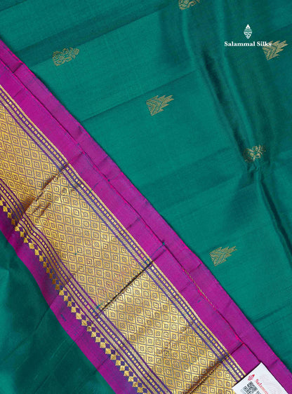 One Side Border Pure Silk Saree - Teal Green Colour Body Zari Butta With Traditional Border