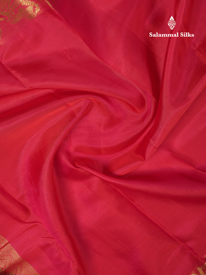 Beautiful Pinkish Red Plain Pure Kanjivaram Silk Saree With Traditional Border