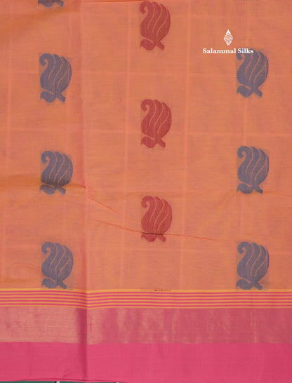 Peach Beautiful Fancy Pure Cotton Saree With Pink Border