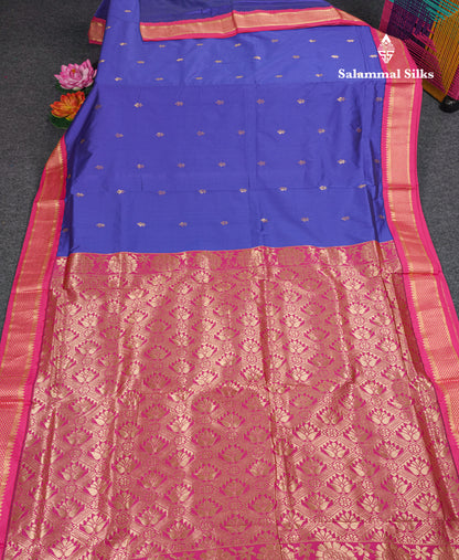 11 Yards Semi Silk Saree Royal Blue with Contrast Pink Border