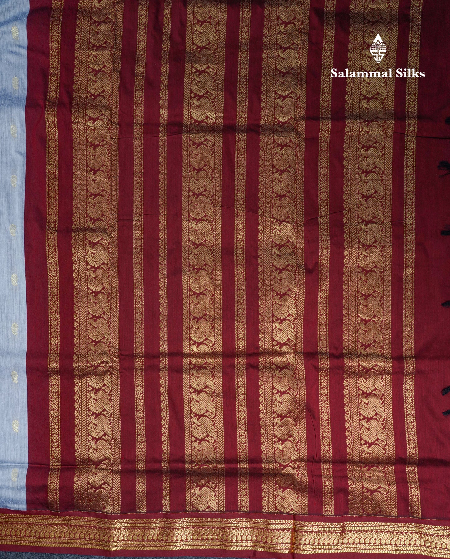 Light Grey Kalyani Cotton Saree With Contrast Maroon Border