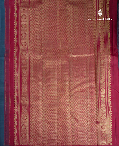 Beautiful Ramar Blue Pure Kanjivaram Silk Saree With Contrast Maroon Blouse