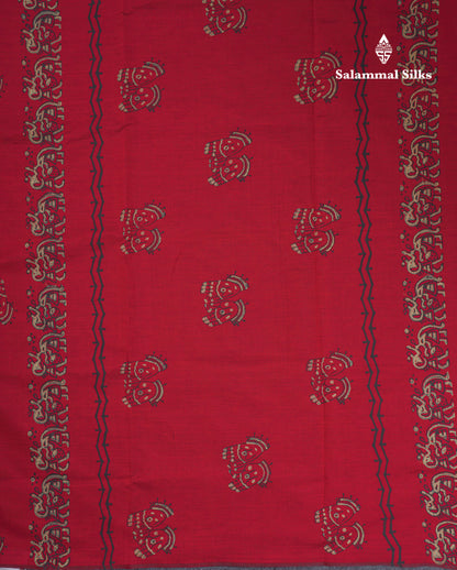 Maroon South Cotton Printed Saree With Contrast Grey White Blouse