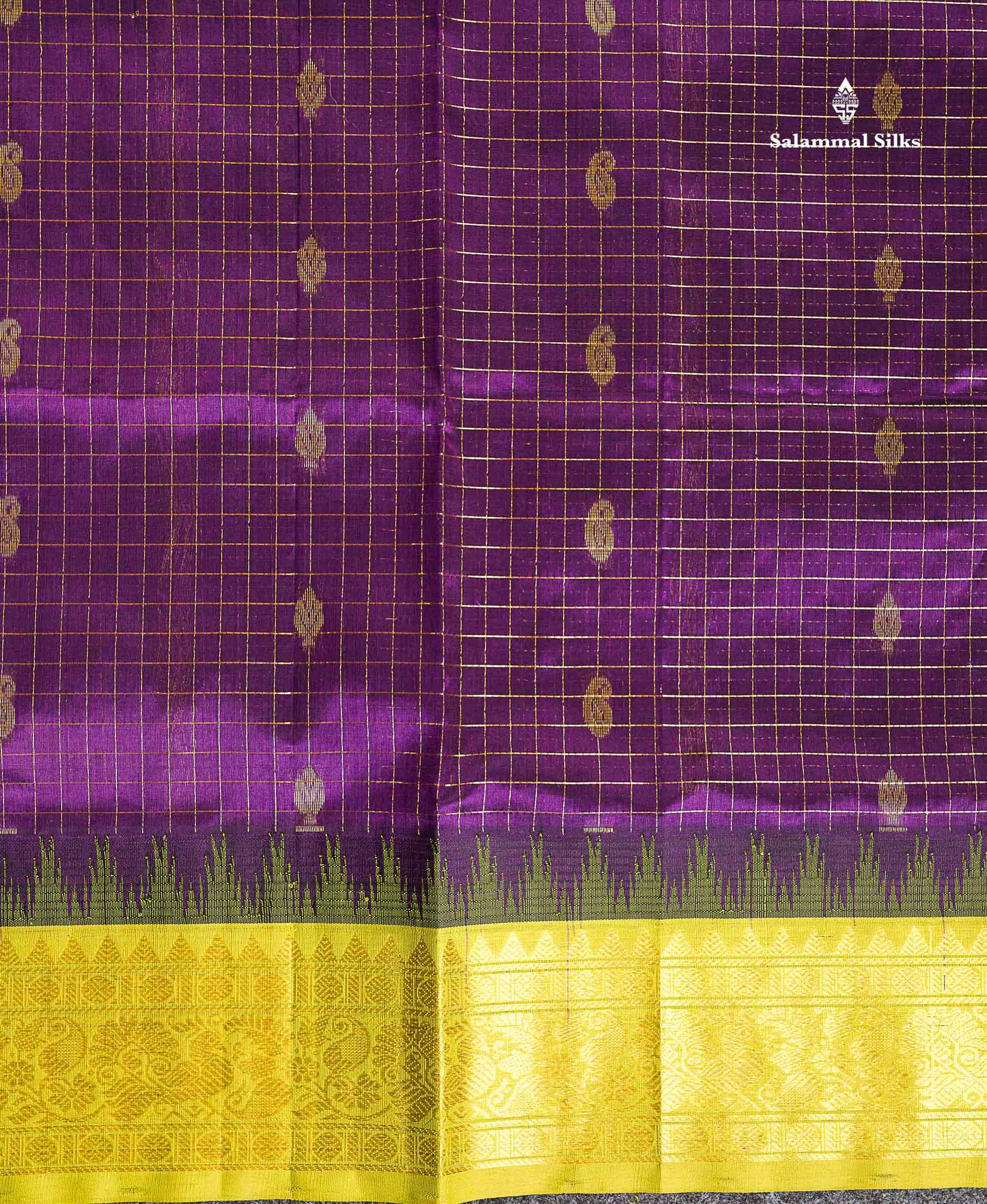 Parrot Green Border Of Dark Purple Pure Silk Cotton Saree 