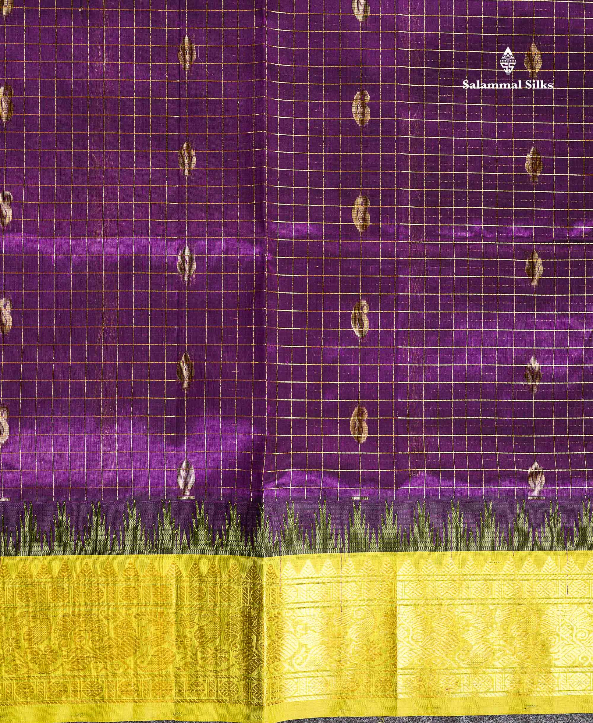 Parrot Green Border Of Dark Purple Pure Silk Cotton Saree 