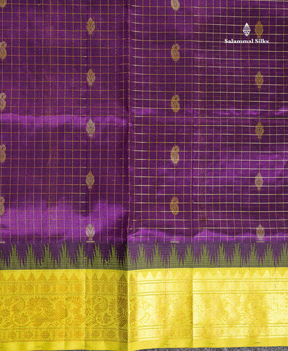 Parrot Green Border Of Dark Purple Pure Silk Cotton Saree 