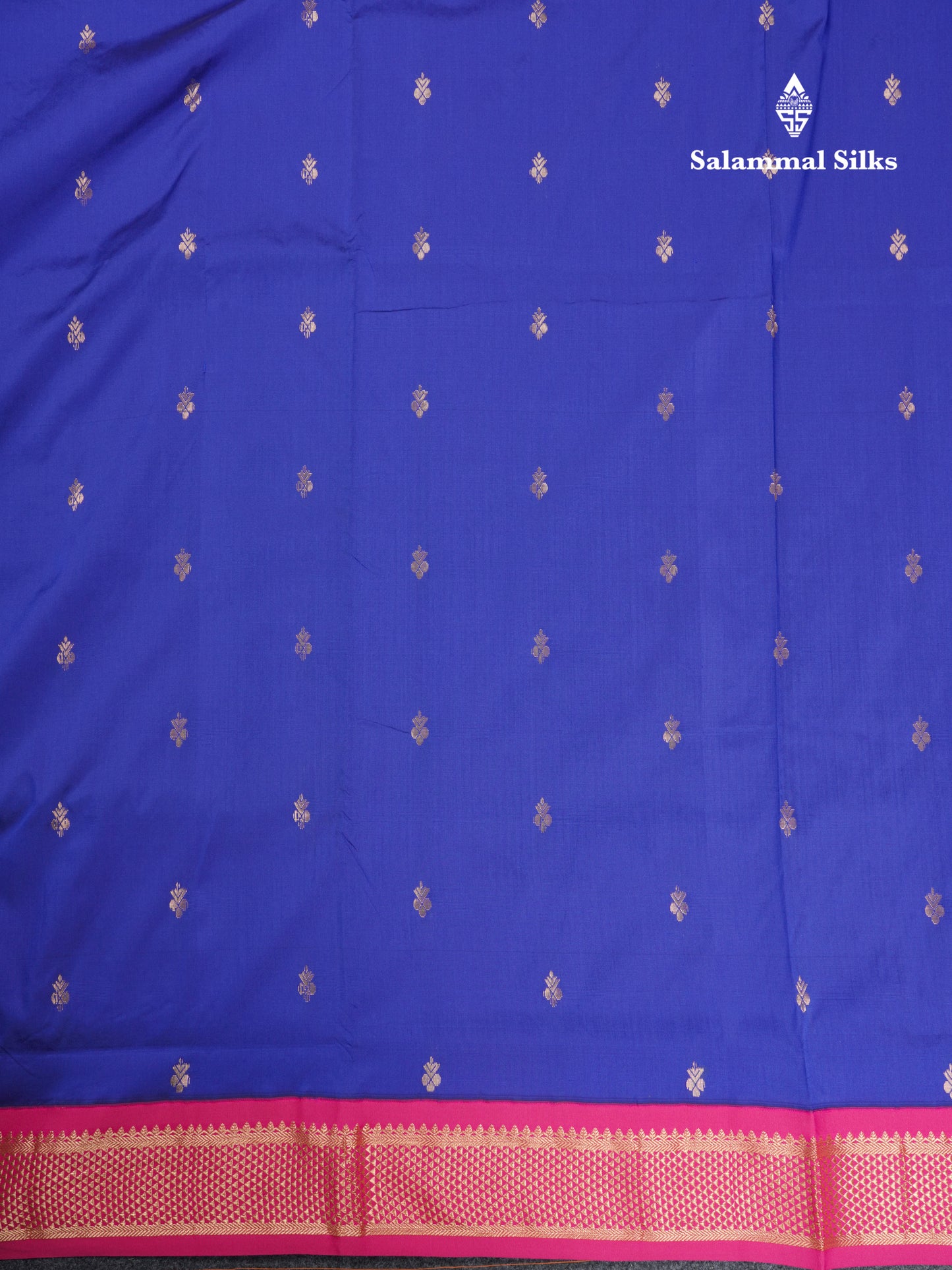 11 Yards Semi Silk Saree Royal Blue with Contrast Pink Border
