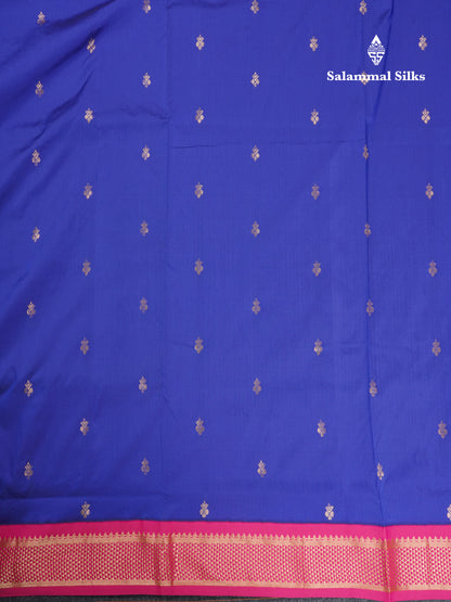 11 Yards Semi Silk Saree Royal Blue with Contrast Pink Border