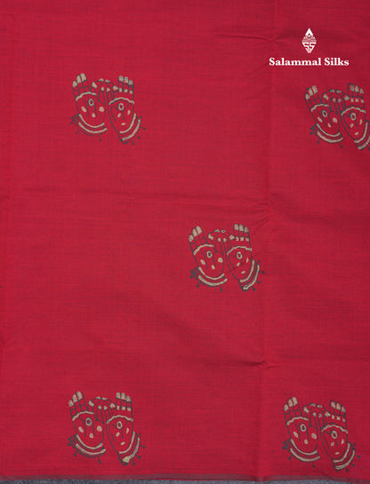 Maroon South Cotton Printed Saree With Contrast Grey White Blouse