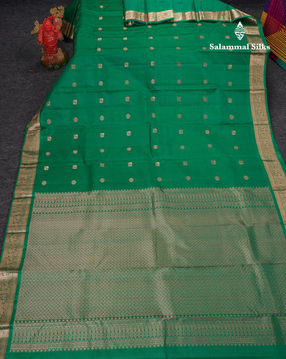 Beautiful Saffire Green Pure Kanjivaram Silk Saree With Traditional Small Border
