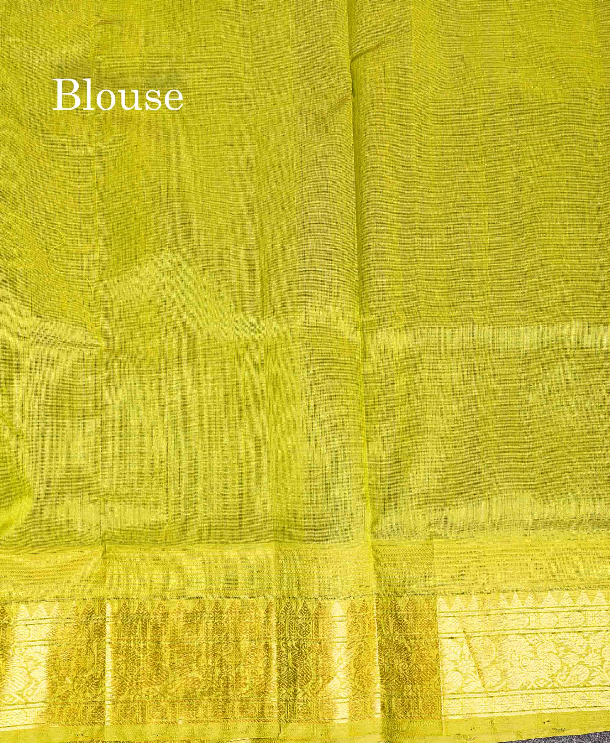Contrast Parrot Green Blouse Of Dark Purple Pure Silk Cotton Saree 