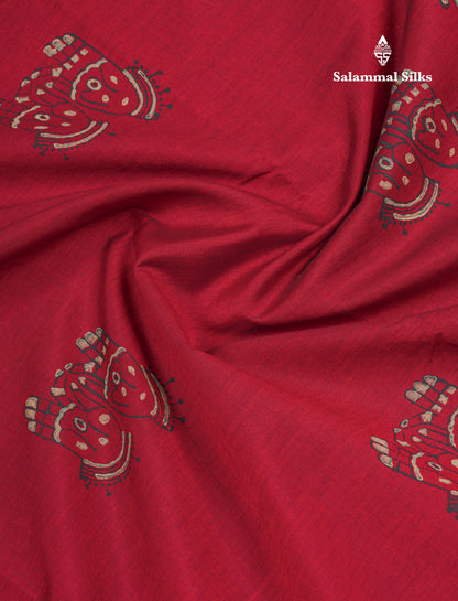 Maroon South Cotton Printed Saree With Contrast Grey White Blouse