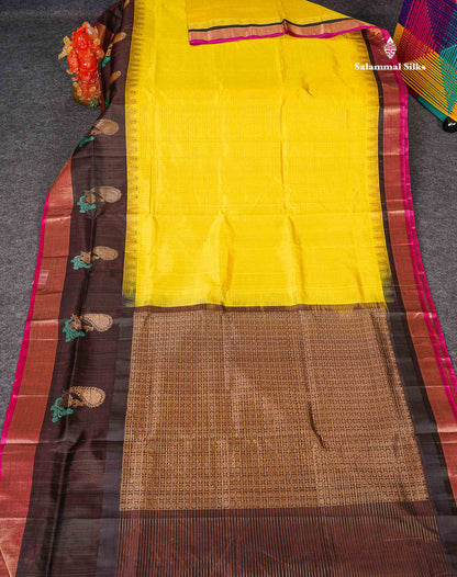 Full View Of Dual Tone Yellow Pure Silk Cotton Saree
