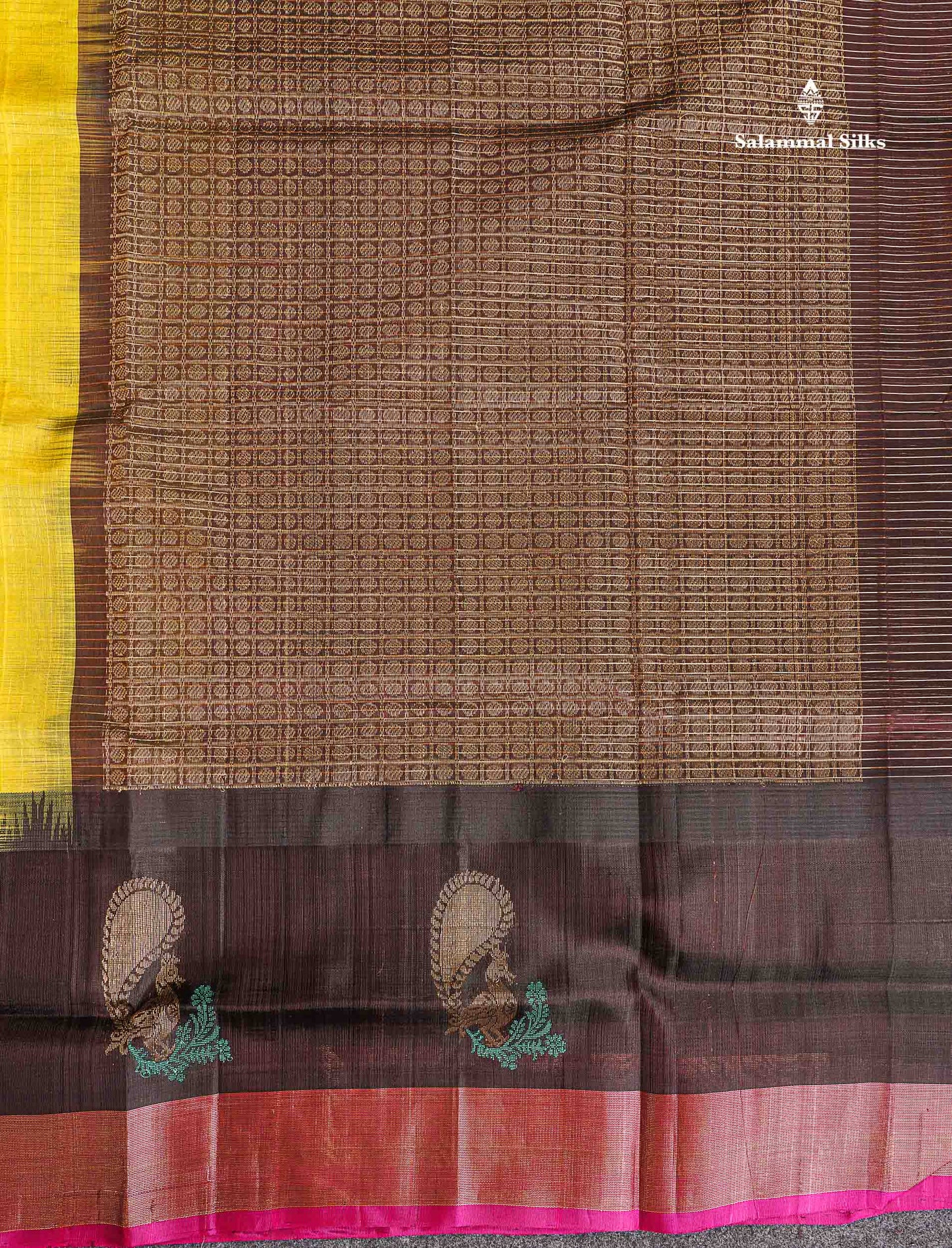 Pallu Of Dual Tone Yellow Pure Silk Cotton Saree
