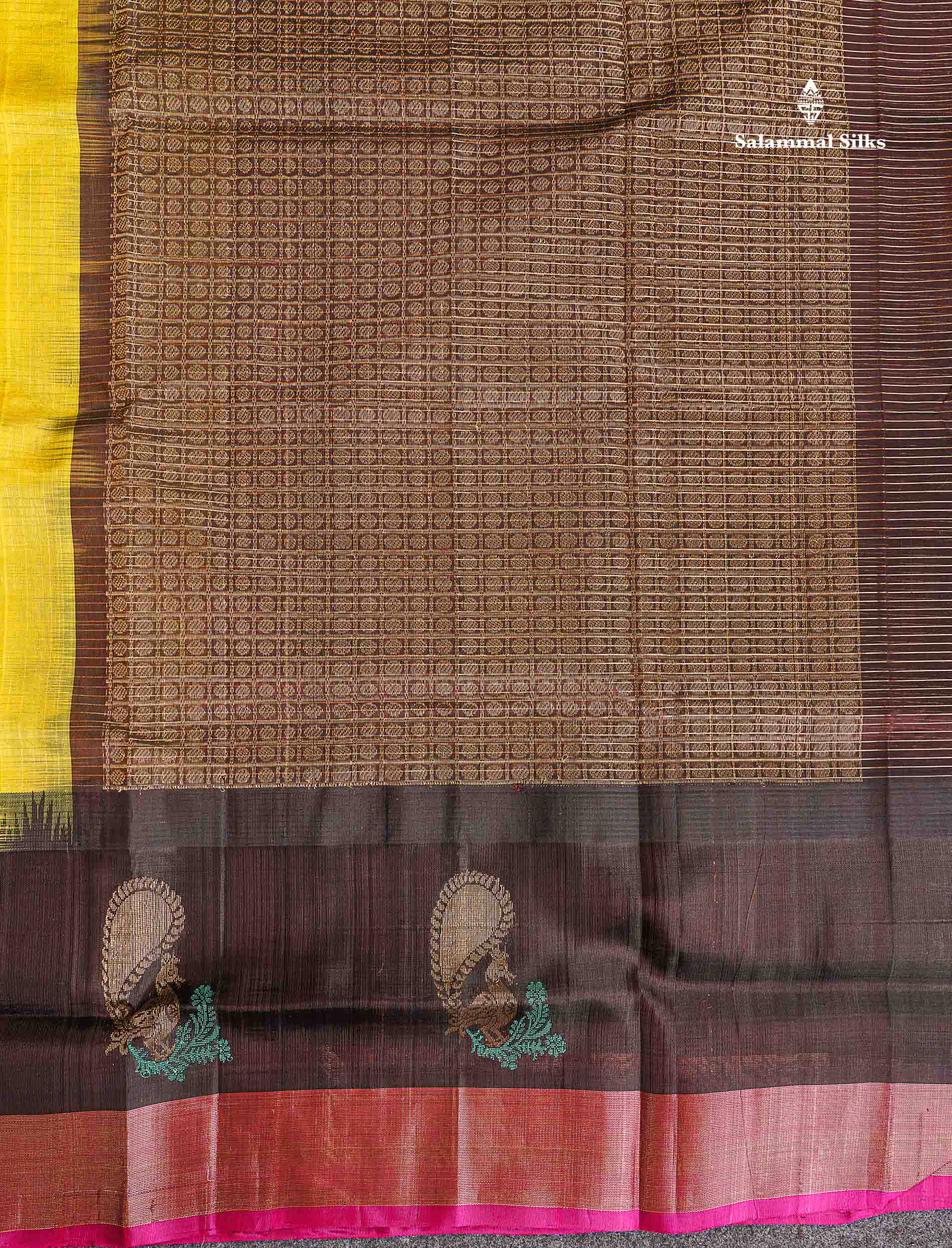 Pallu Of Dual Tone Yellow Pure Silk Cotton Saree