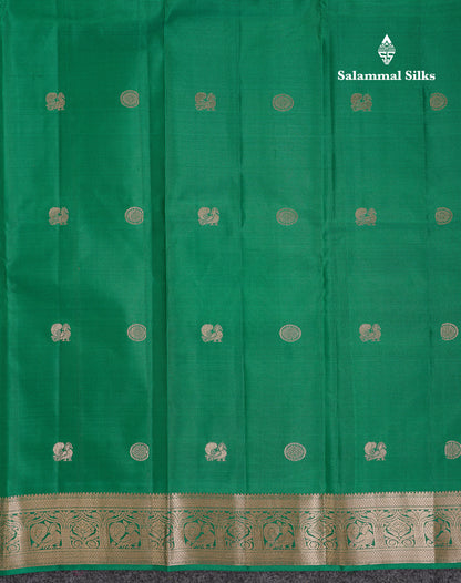 Beautiful Saffire Green Pure Kanjivaram Silk Saree With Traditional Small Border