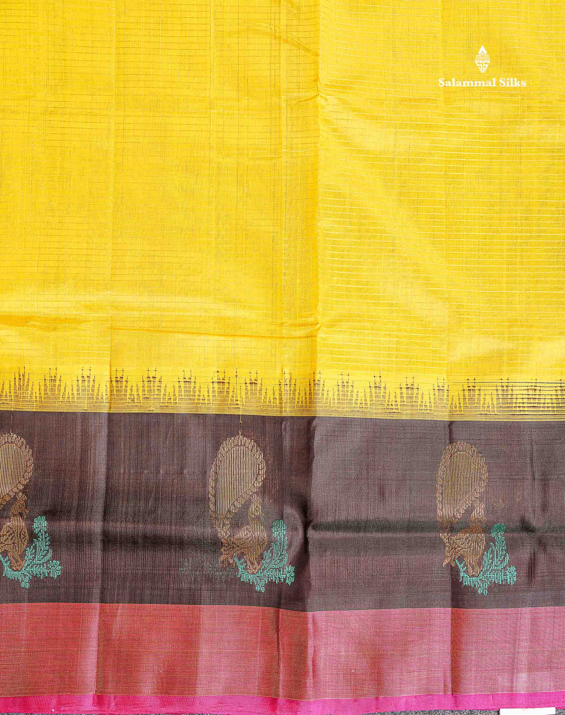 Traditional Border Of Dual Tone Yellow Pure Silk Cotton Saree 