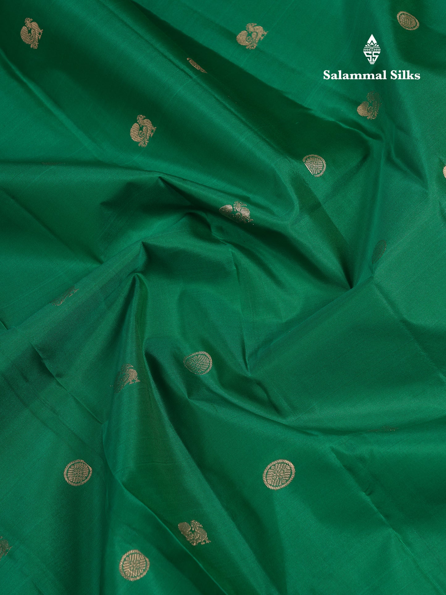 Beautiful Saffire Green Pure Kanjivaram Silk Saree With Traditional Small Border