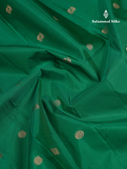 Beautiful Saffire Green Pure Kanjivaram Silk Saree With Traditional Small Border