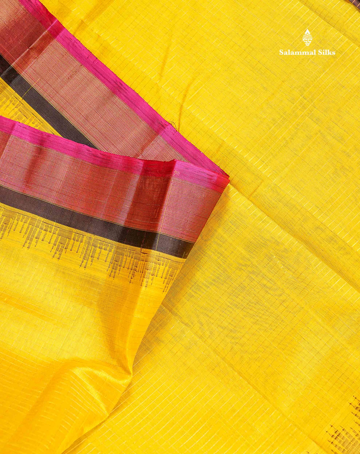 Pure Silk Cotton Saree - Dual Tone Yellow Colour Body Small Checks With Contrast Dark Brown Traditional Evening Morning Border