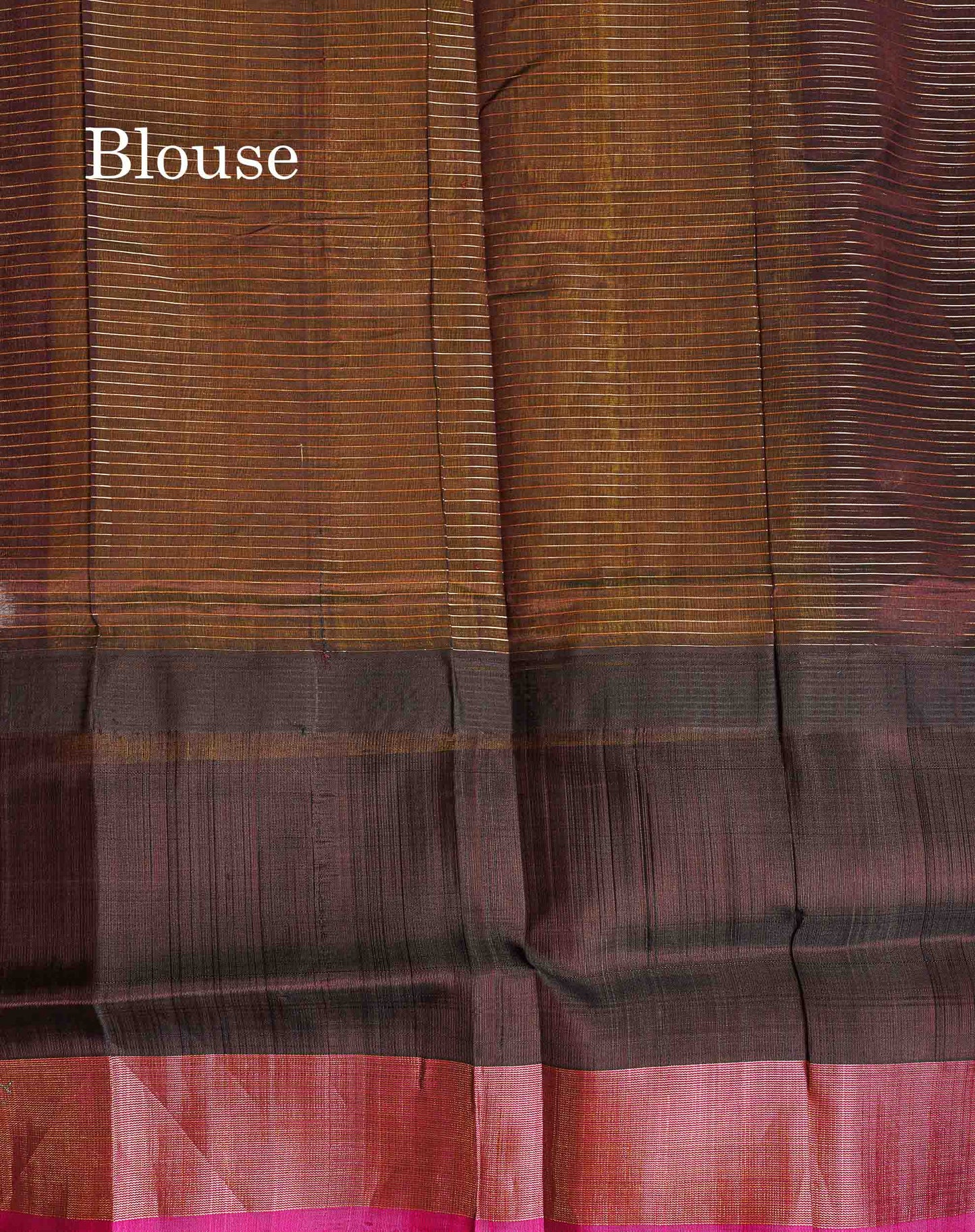Contrast Dark Brown Blouse Of Dual Tone Yellow Pure Silk Cotton Saree 