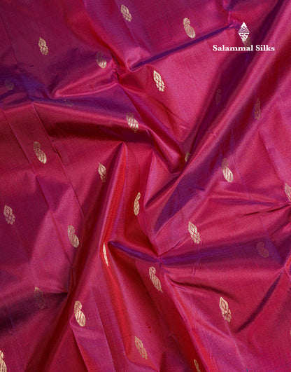 Dual Tone Magenta Pure Kanjivaram Silk Saree With Contrast Mustard Yellow One Side Border