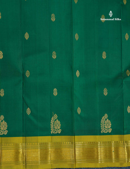 One Side Border Pure Silk Saree - Bottle Green Colour Body Zari Butta With Manthulir Green Border