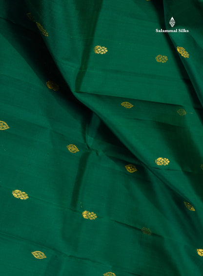 One Side Border Pure Silk Saree - Bottle Green Colour Body Zari Butta With Manthulir Green Border