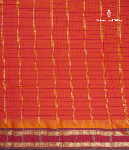 9 Yards Semi Silk Saree Pinkish Red Colour with Maroon Traditional Double Border