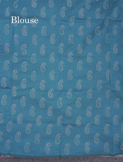 Grey White South Cotton Printed Saree With Contrast Peacock Blue Blouse